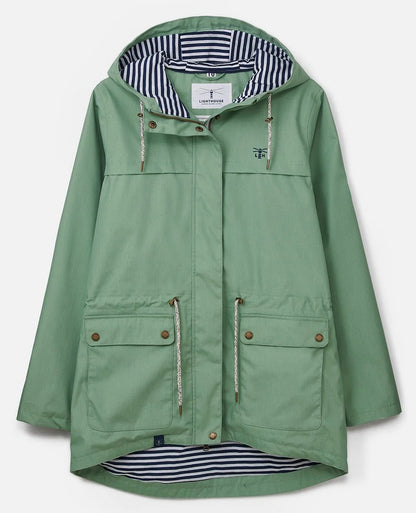 Lighthouse womens Pistachio Green Alicia waterproof jacket with stripe lining.