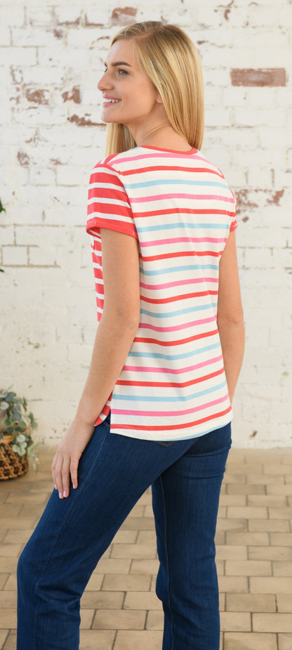 Lighthouse Womens Causeway T-Shirt- Watermelon Stripe