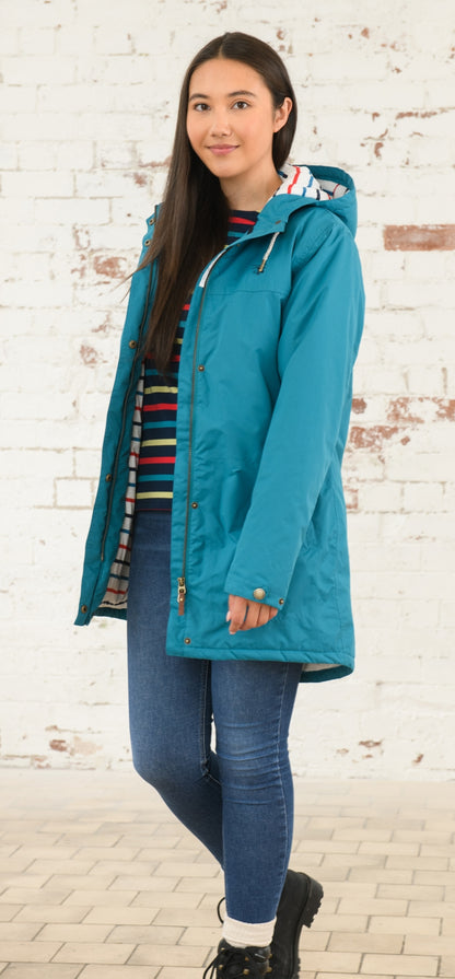 Women's Lighthouse Eva Long padded waterproof jacket in Peacock.