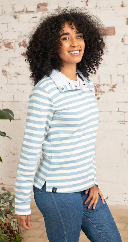 Lighthouse Womens Haven Jersey Sweatshirt - Pale Blue Stripe