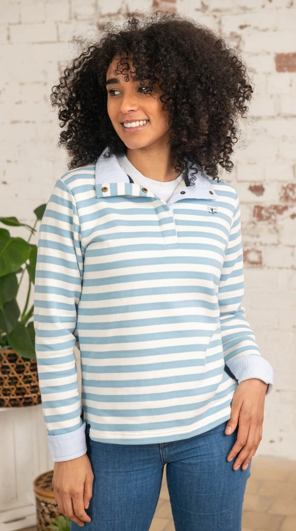 Lighthouse Womens Haven Jersey Sweatshirt - Pale Blue Stripe