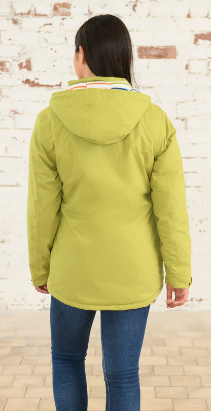 Women's hooded waterproof Eva rain coat from Lighthouse in Apple Green.