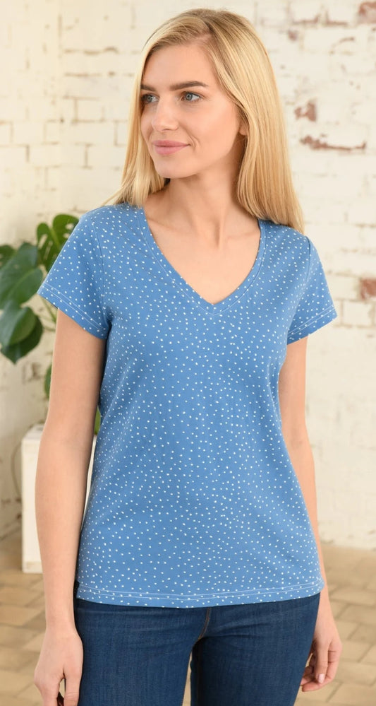 Lighthouse women's Ariana short sleeve tee in Marine Blue Dot.