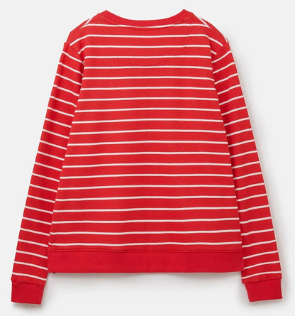 Stripy pattern crew neck women's Seaside sweatshirt from Lighthouse in Poppy Red with white stripes.