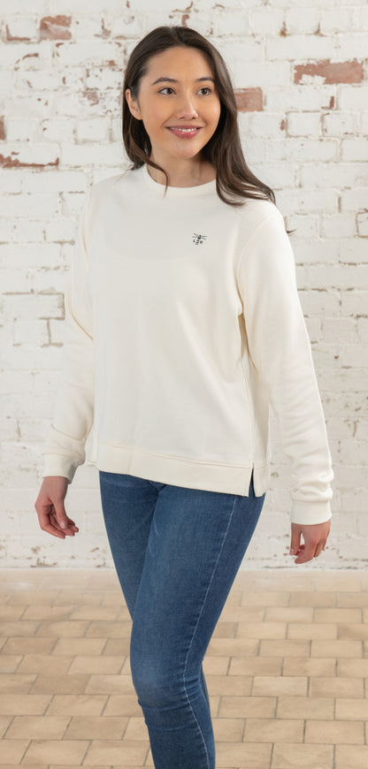 Lighthouse women's Seaside plain crew neck sweatshirt in Coconut cream with embroidered chest logo.