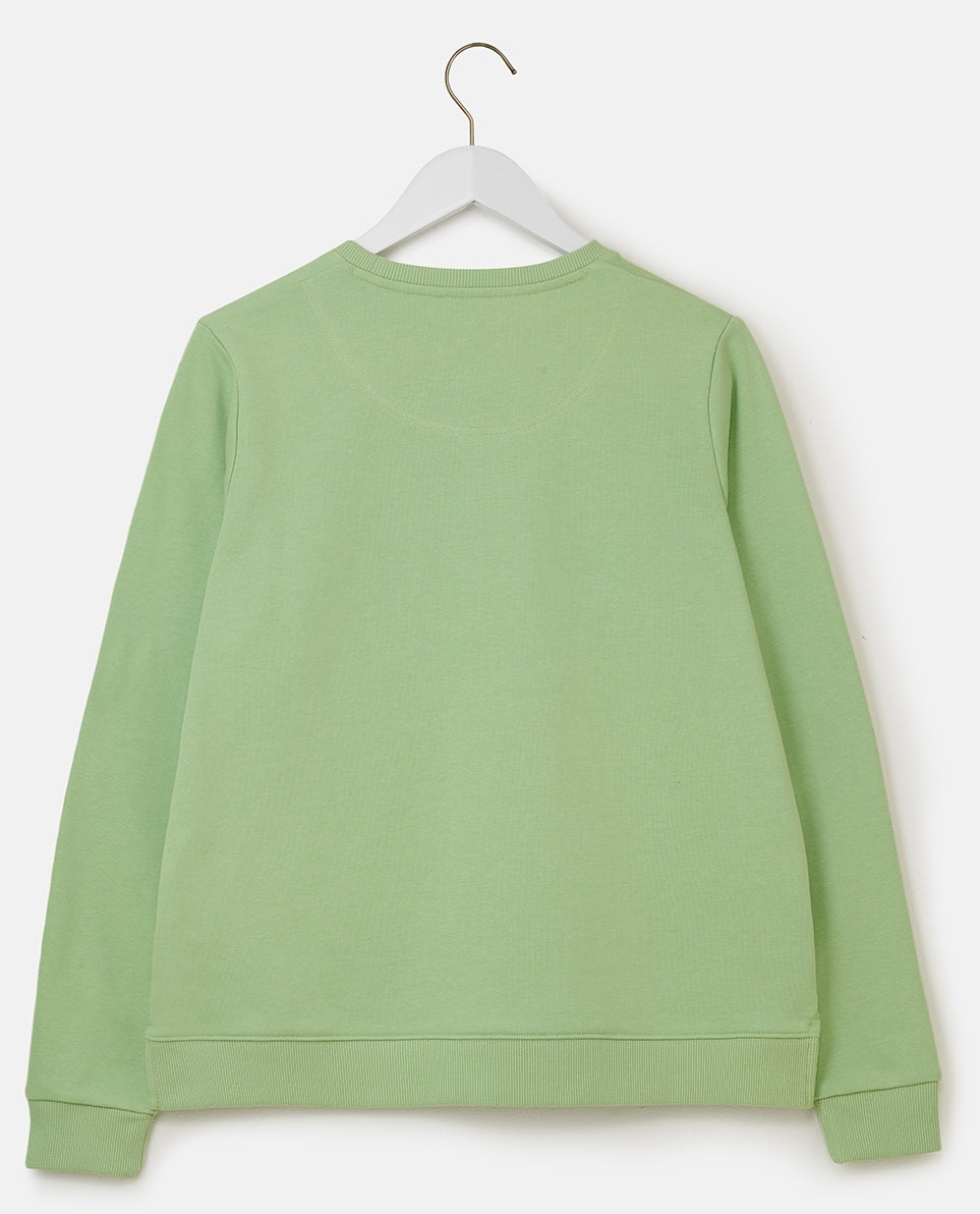 Lighthouse Seaside women's plain crew neck sweatshirt in Soft Green with floral lining.