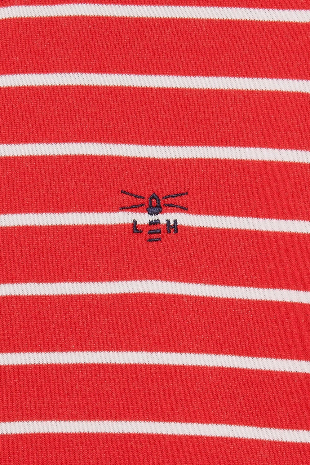 Red and White stripy women's sweatshirt from Lighthouse with small logo embroidered on the chest.