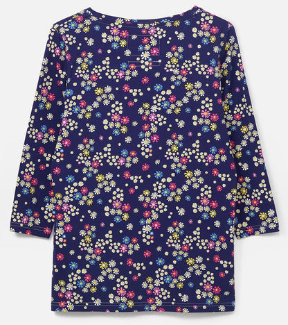 Lighthouse women's v-neck 3/4 sleeve Ariana tee in navy with a multicoloured Daisy floral print.