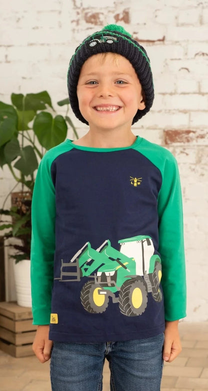 Lighthouse Kids Mason Long Sleeve Front Loader Tractor Print Tee - Green