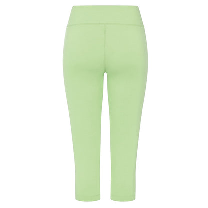 Front view of womens Mudd & Water Island crop leggings in light Opaline green on a white background