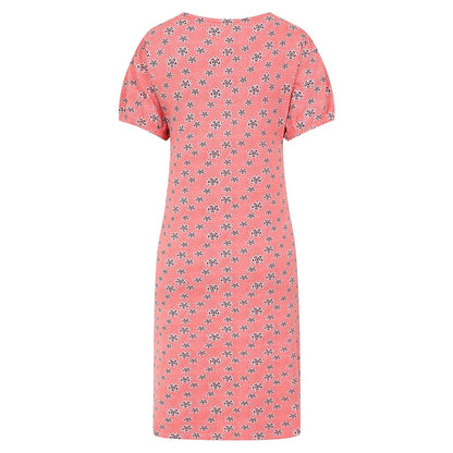 Mudd and Water womens Florina dress Geo Hot Coral short sleeve floral print casual dress back view