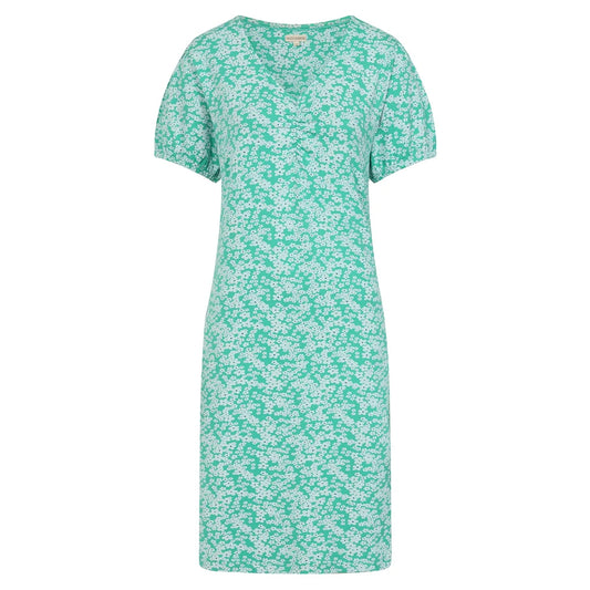 Front view of a Mudd and Water womens Florina floral dress mint with short sleeves and fitted silhouette
