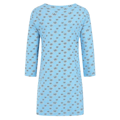 Mudd and Water womens Francoise tunic blue with black floral geometric print and three-quarter sleeves