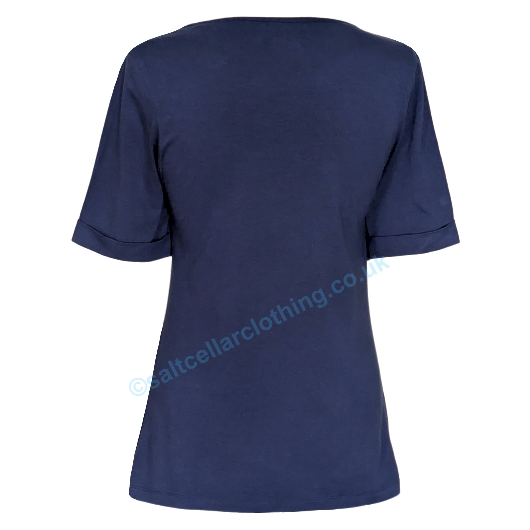 Back view of a womens Mudd & Water short sleeve Kendal top on a white background.