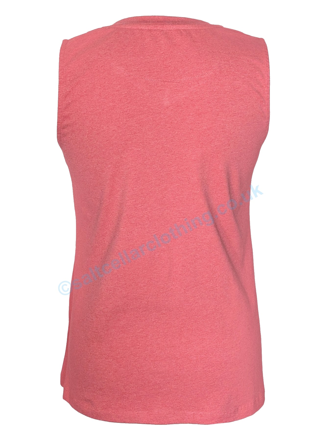 Back view of a coral marl womens Mudd & Water sleeveless Meander vest on a white background