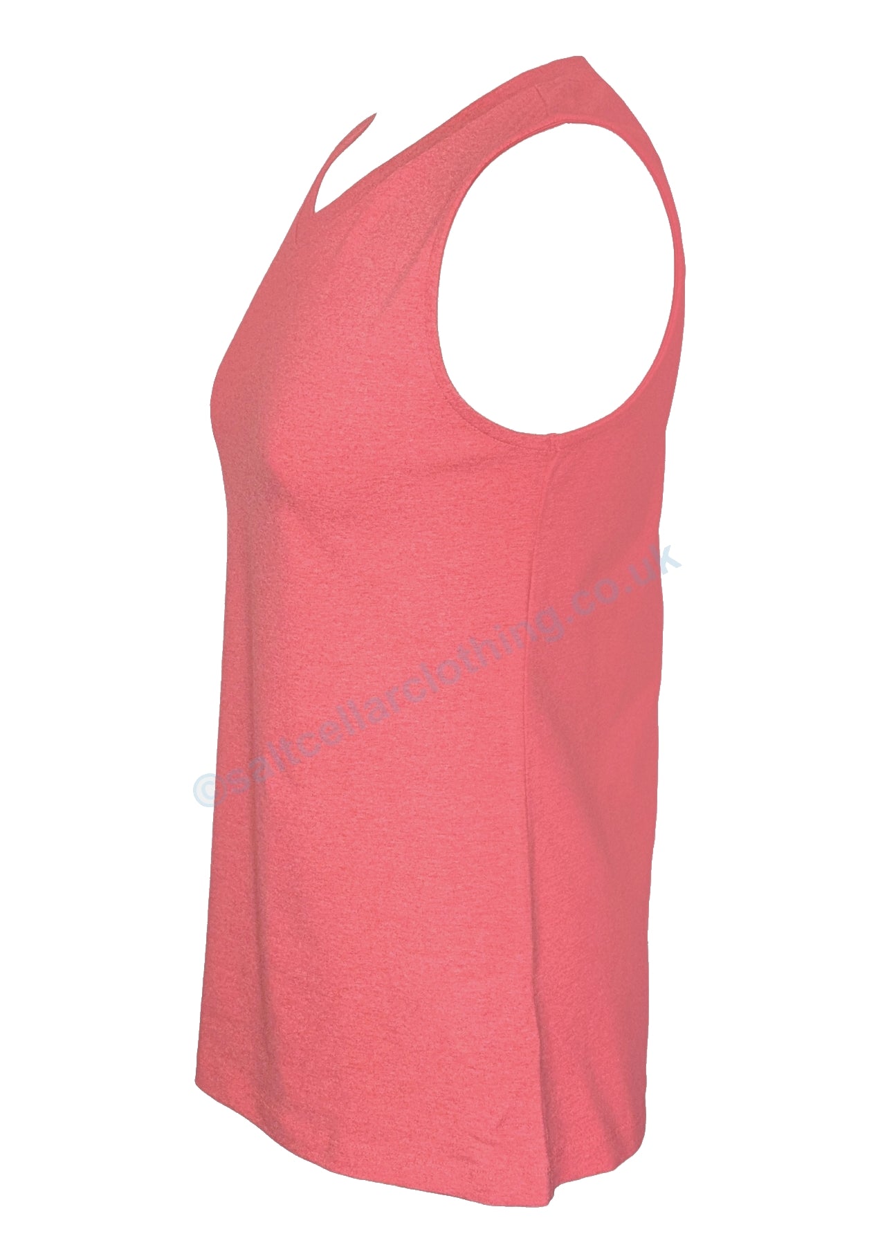 Side view of a Mudd & Water womens Meander Vest in coral marl with v-neckline on a white background
