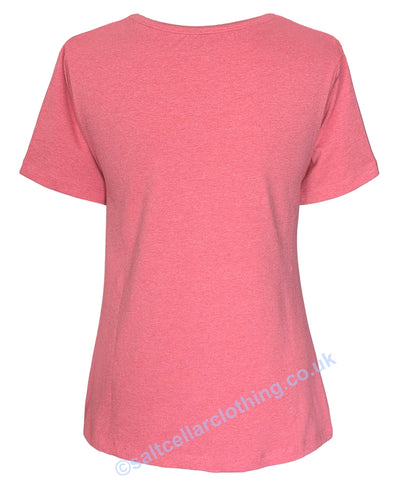 Back view of a womens Mudd & Water coral marl colour short sleeve Petal tee on a white background