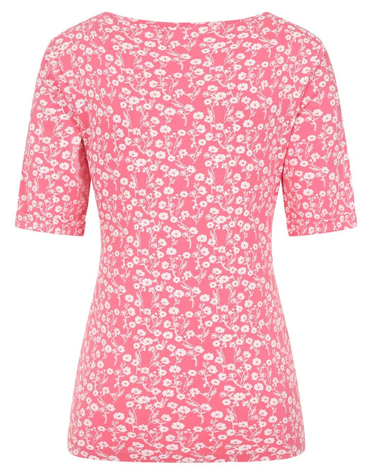 Mudd and Water womens pink floral top with white flower pattern and half sleeves