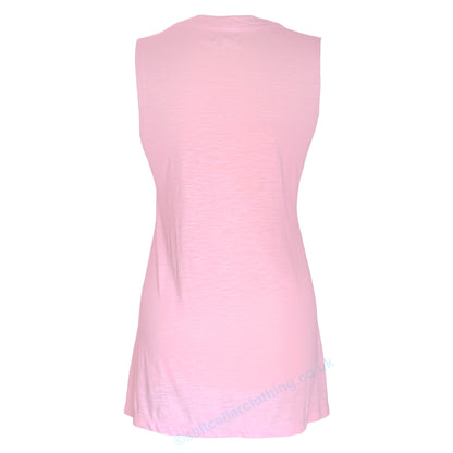 Back view of a womens Mudd & Water sleeveless Rozela Vest in Candy Pink on a white background