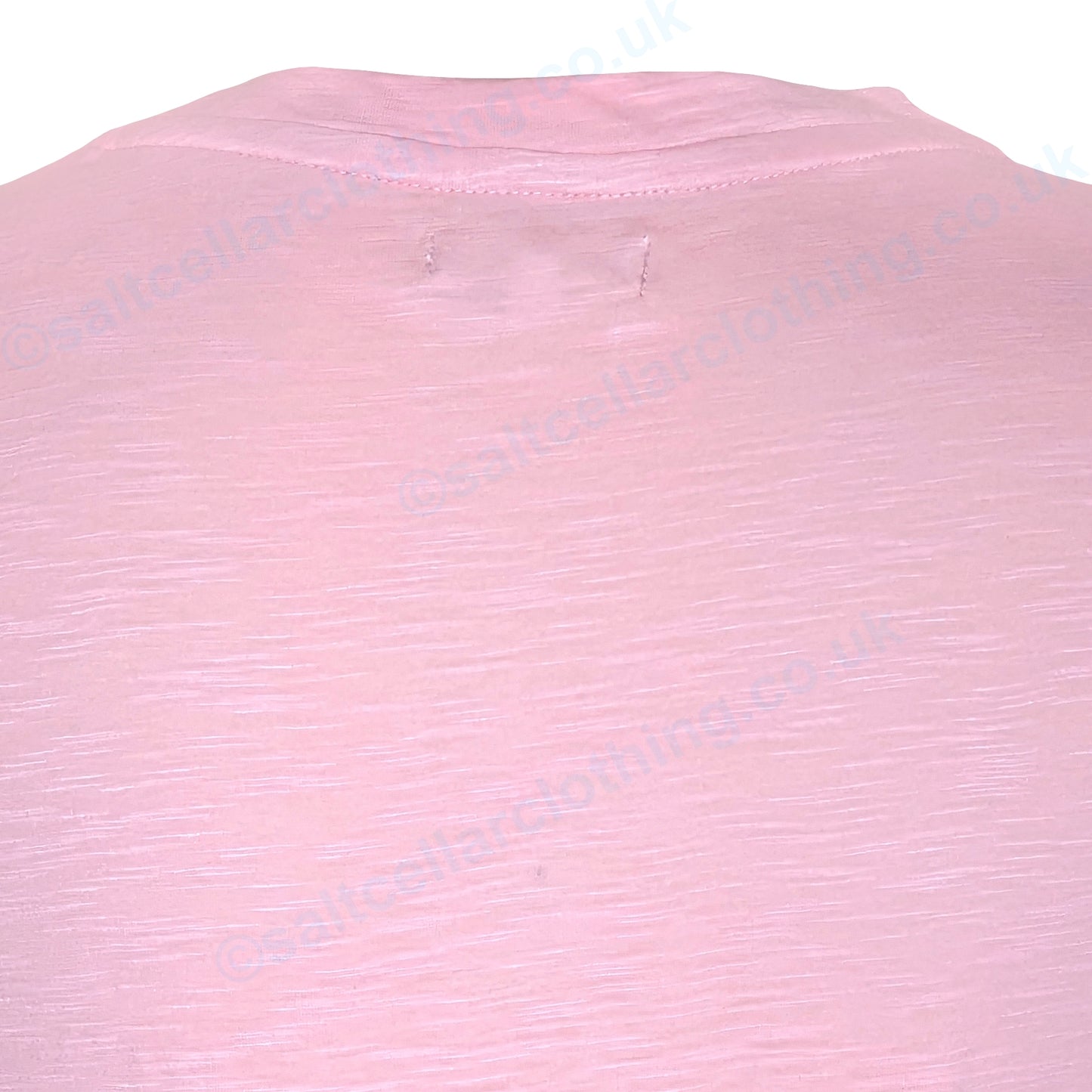 Close-up view of the back neckline of a Mudd & Water womens Candy Pink Rozela vest on a white background.