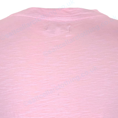 Close-up view of the back neckline of a Mudd & Water womens Candy Pink Rozela vest on a white background.