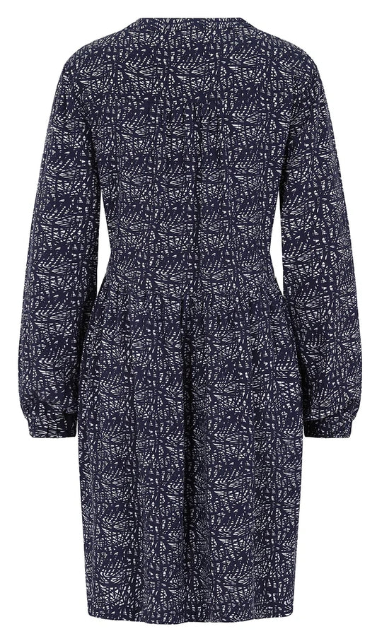 Back view of Mudd and Water womens tunic navy with long sleeves and abstract pattern