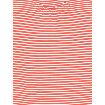 Coral and white fine stripe fabric on a white background