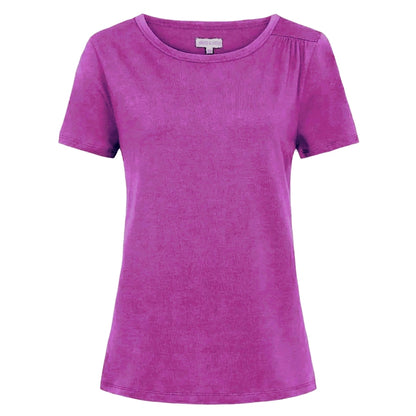 Front view of a Mudd & Water 'Aqua' short sleeve t-shirt in Aster Purple on a white background