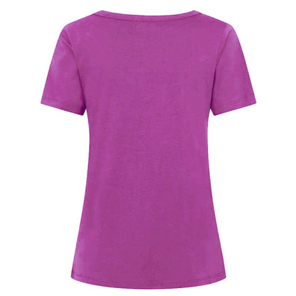 Back view of a womens Mudd & Water short sleeve 'Aqua' style tee in Aster Purple on a white background