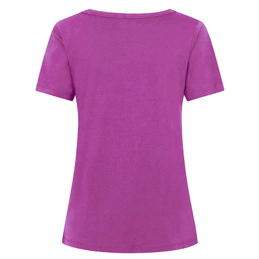 Back view of a womens Mudd & Water short sleeve 'Aqua' style tee in Aster Purple on a white background