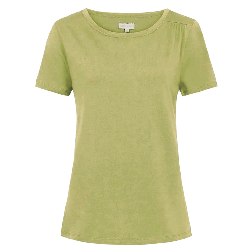 A womens Mudd & Water Olive Green t-shirt on a white background