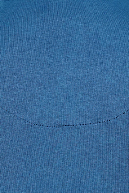 Close-up of a womens Mudd & Water Essential Top in a teal blue organic cotton fabric texture.