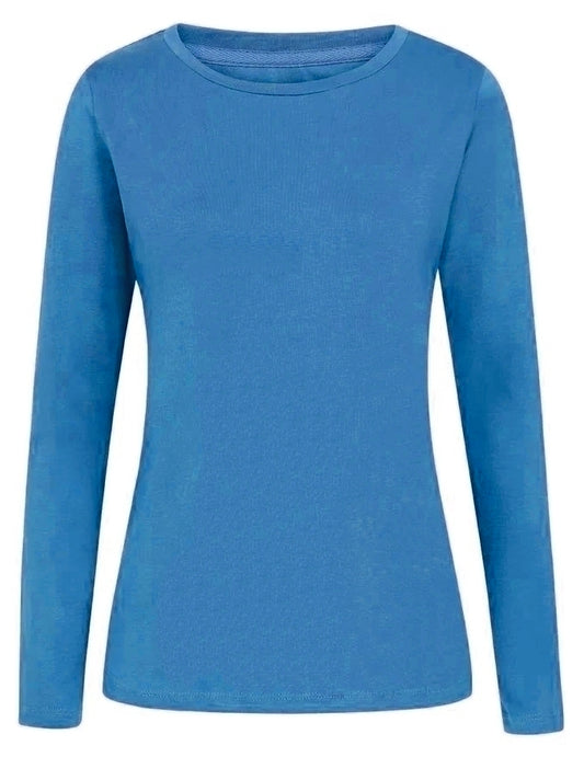 Front view of a Mudd and Wate womens Teal blue long-sleeve t-shirt on a white background