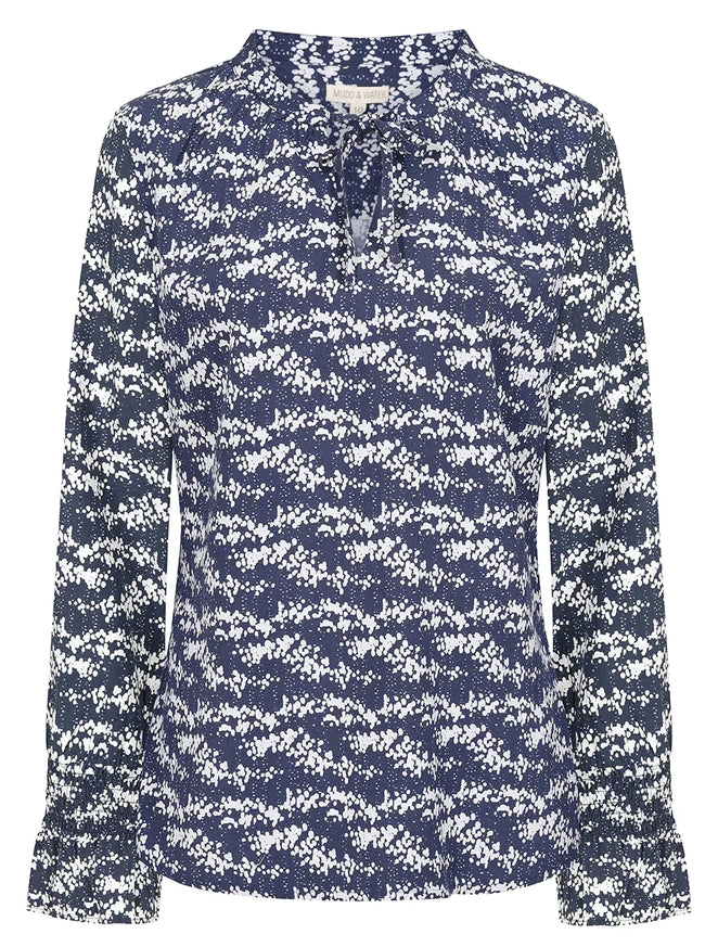 Mudd & Water Womens Tie Neck Daisy Blouse - Navy Dot Print