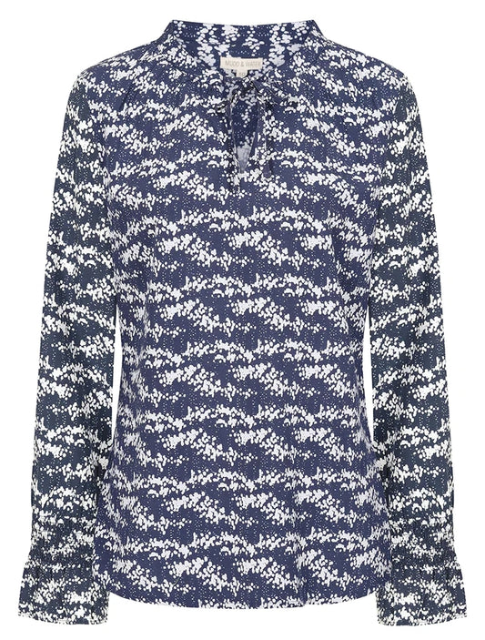 Mudd & Water Womens Tie Neck Daisy Blouse - Navy Dot Print