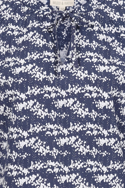 Mudd & Water Womens Tie Neck Daisy Blouse - Navy Dot Print