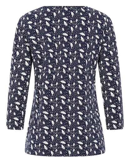 Women's Fern Top from Mudd and Water, a 3/4 sleeve tee in Navy with a polka dot and leaf print.