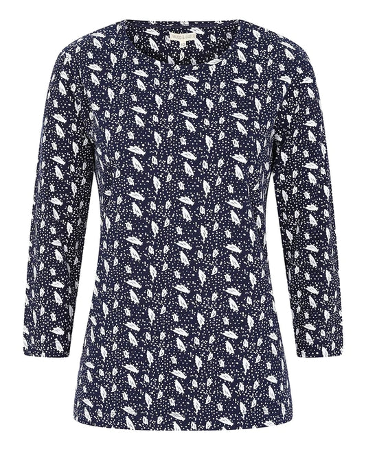 Mudd & Water women's Fern Top in Polka Leaf Print Navy.