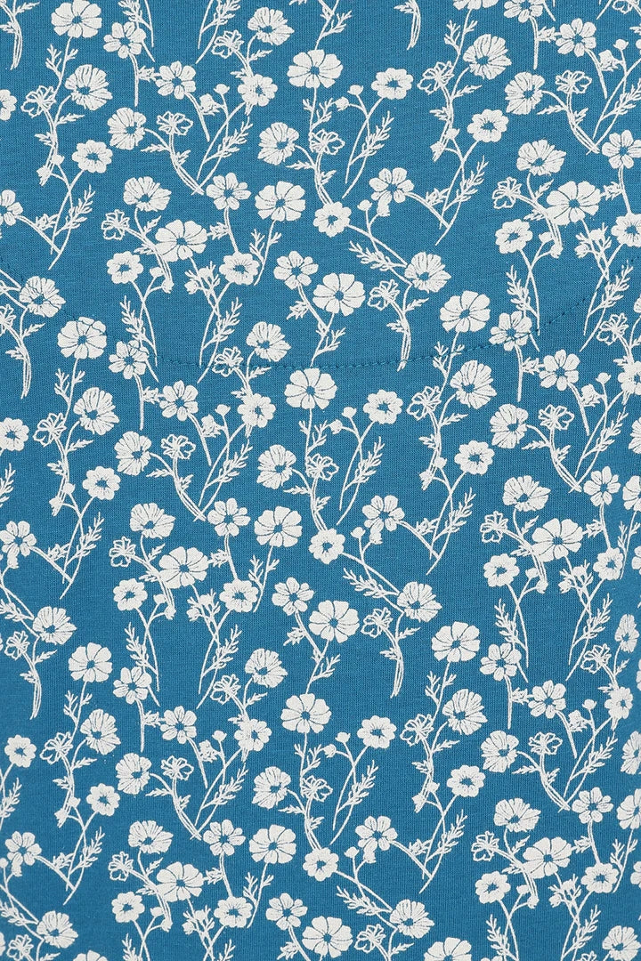 Teal Blue and white Meadow floral pattern Fern top for women from Mudd & Water.