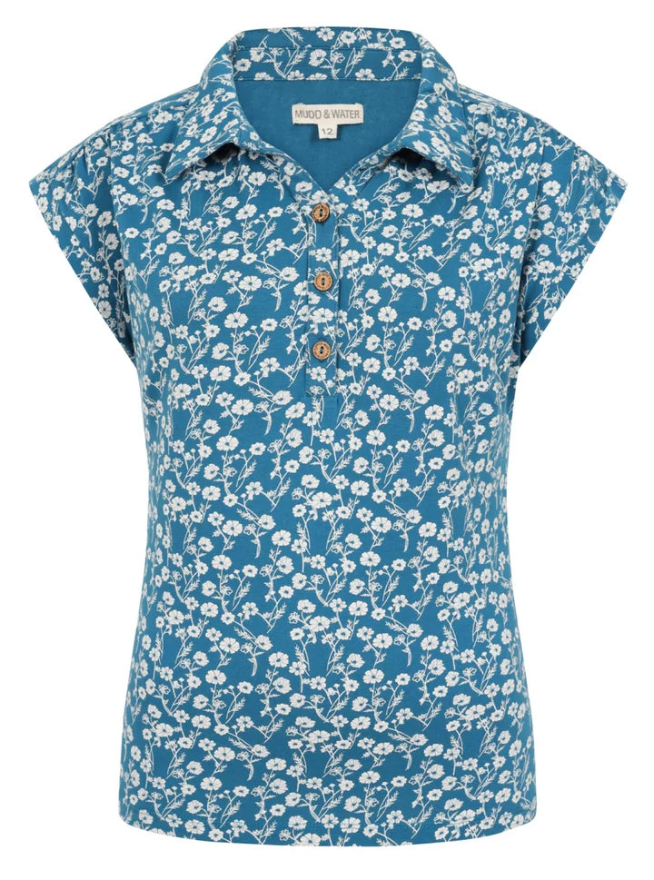 Mudd & Water Womens Alice Top - Teal Meadow Print