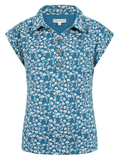 Mudd & Water Womens Alice Top - Teal Meadow Print
