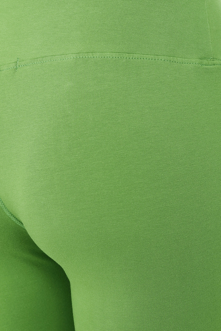 Wide waistband women's organic cotton Island crop leggings from Mudd & Water in Opaline Green.