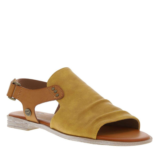 Mustang womens yellow sandals with adjustable back strap and low wooden heel for casual wear
