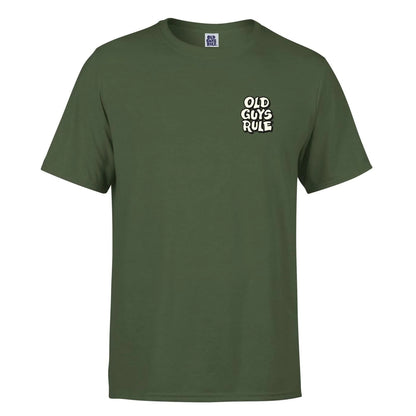 Old Guys Rule mens t-shirt fish in olive green with small white logo on chest