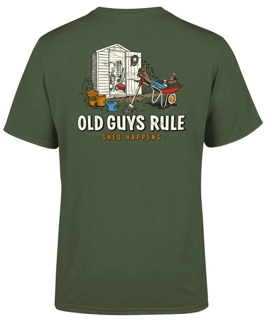 Old Guys Rule Mens 'Shed Happens III' Printed T-Shirt - Military Green
