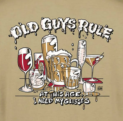 Old Guys Rule Mens Need My Glasses Printed T-Shirt - Tan