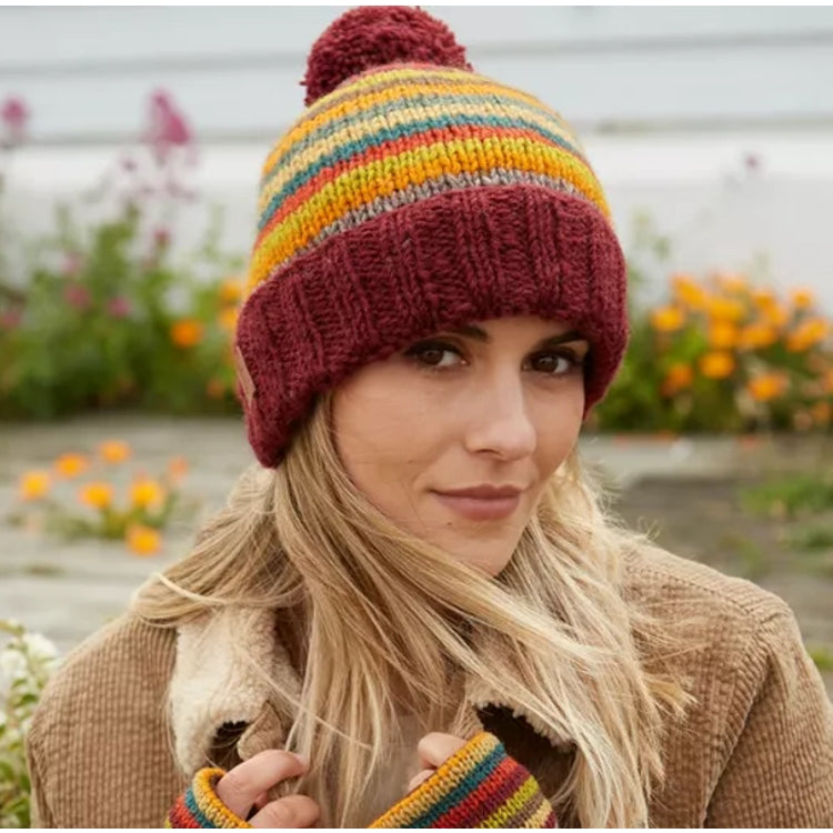 Pachamama Adults Grassington Knitted Bobble Beanie Multicolour Stripe