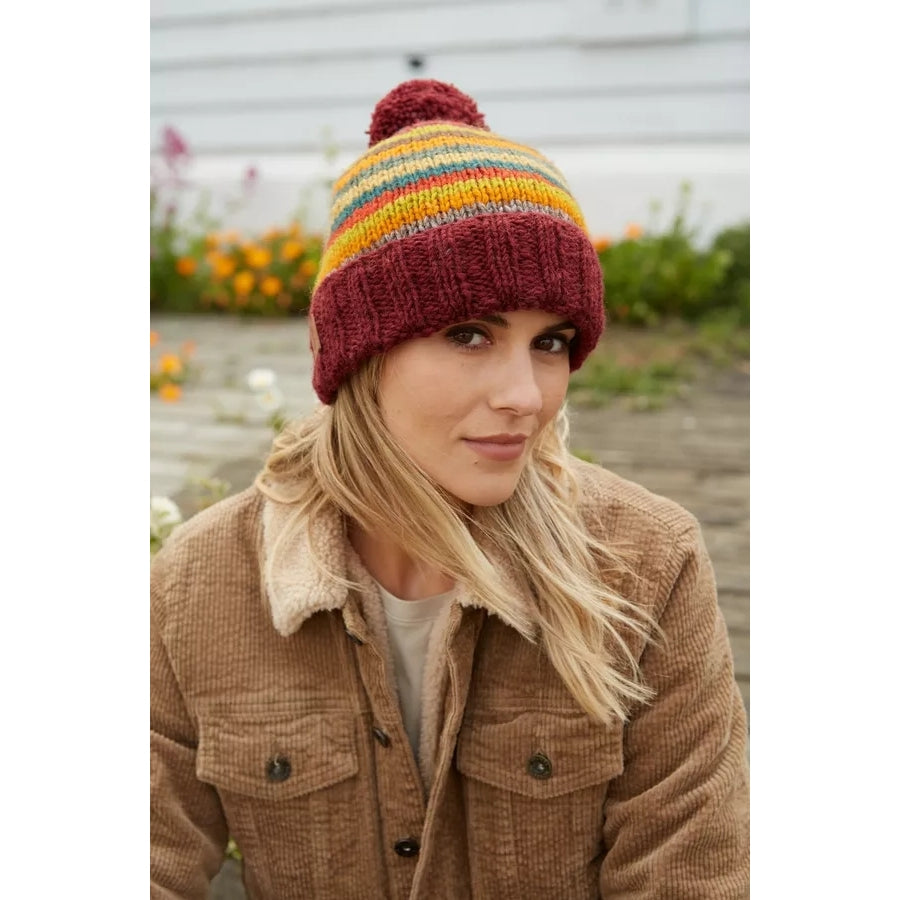 Pachamama Adults Grassington Knitted Bobble Beanie Multicolour Stripe