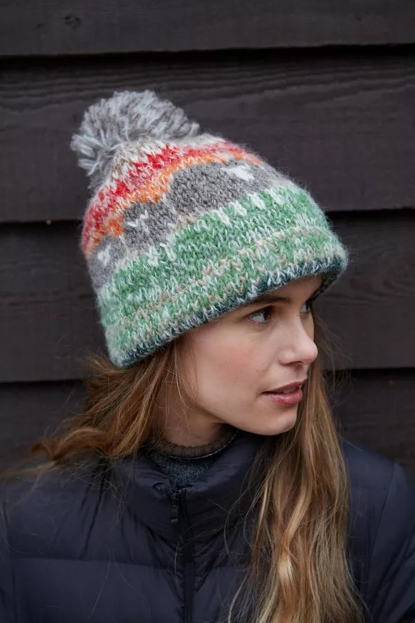 Pachamama Adults Hazy Herds Knitted Bobble Beanie - Multicoloured