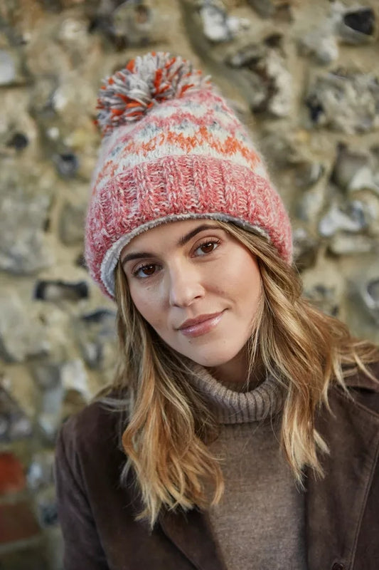 Pachamama Adults Totnes Mohair Knitted Bobble Beanie - Brick